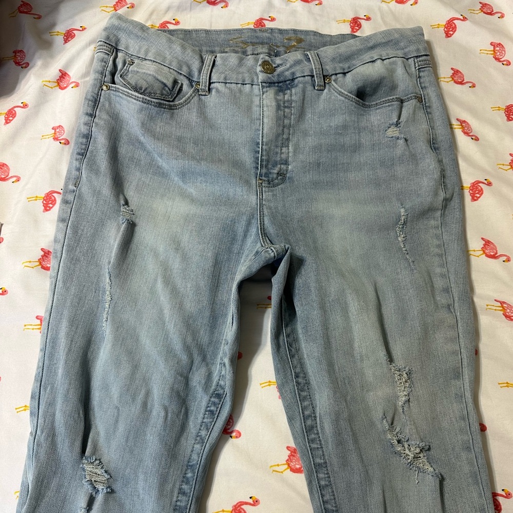 Seven7 Blue Skinny Jeans Distressed Casual
